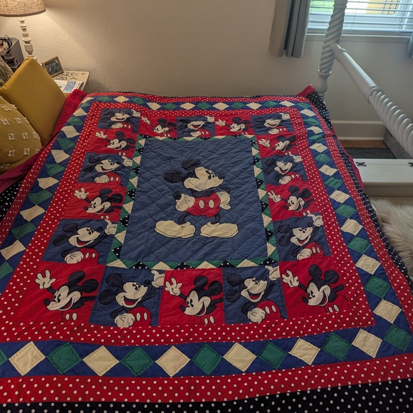 Disney Other - Vintage Disney Mickey Mouse Quilt - Red, Blue, Black